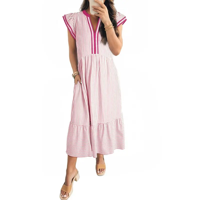 Summer V-Neck Ruffle Maxi Dress