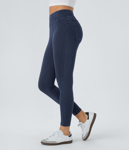 High Waisted Pocket Denim Casual Leggings