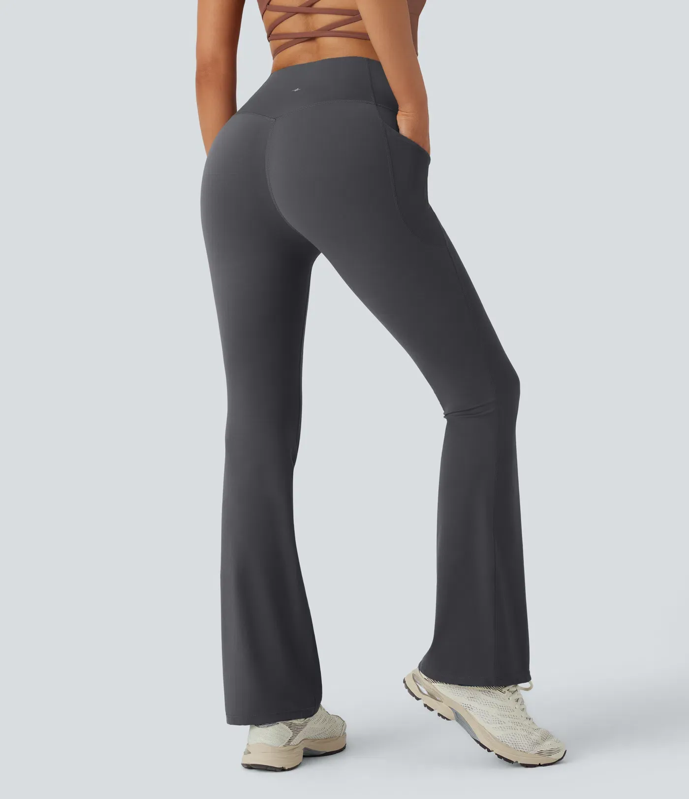 High Waisted Tummy Control Pocket Shaping Yoga Bootcut Leggings