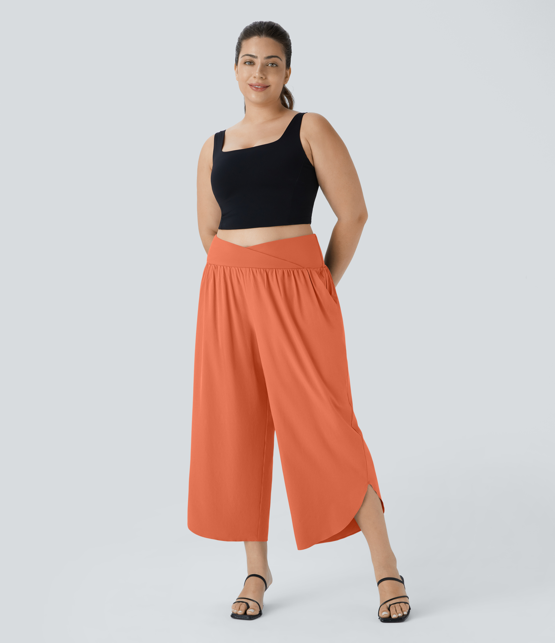 High Waisted Crossover Pocket Quick Dry Plus Size Pants
