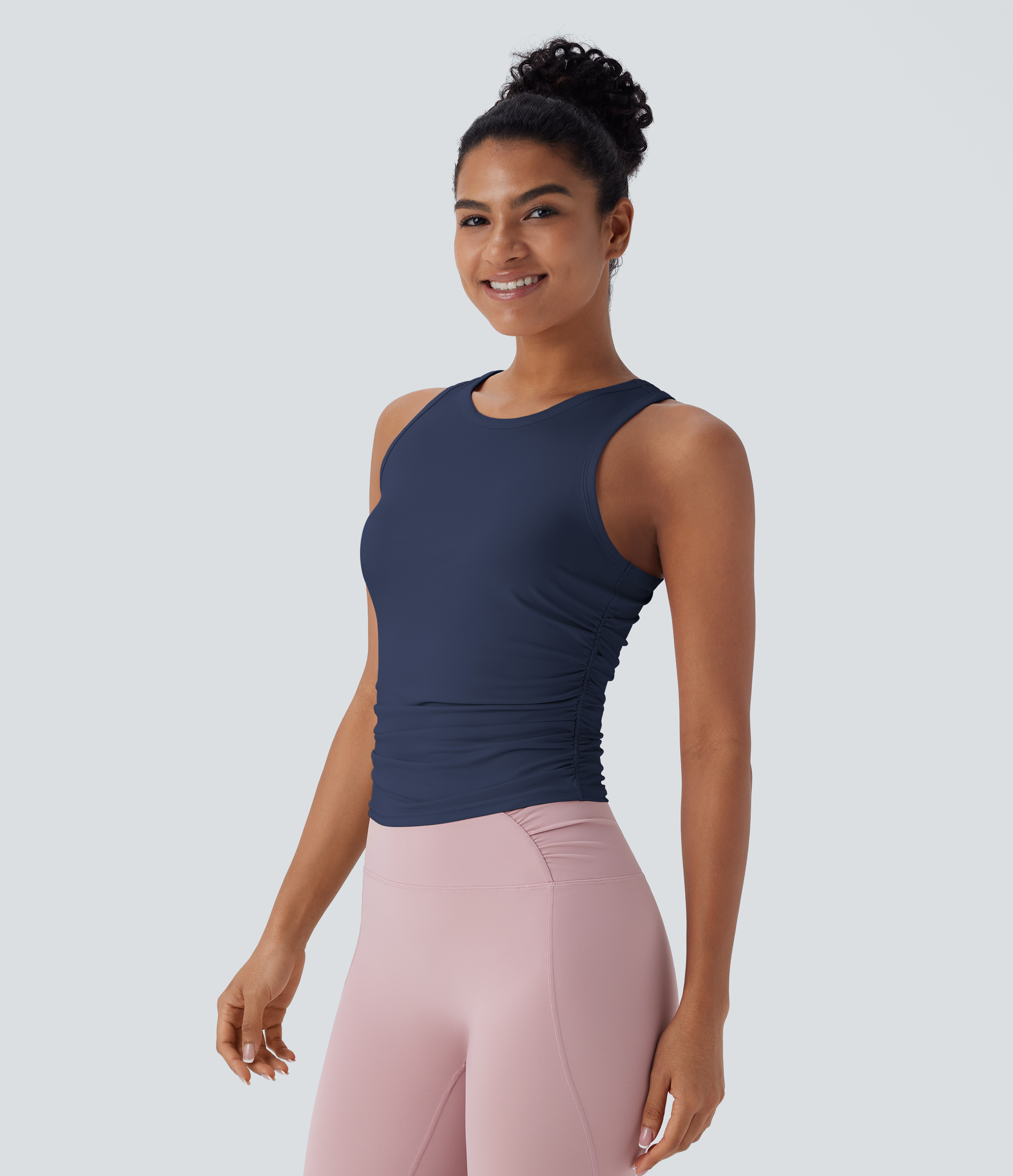 Round Neck Racerback Ruched Yoga Tank Top