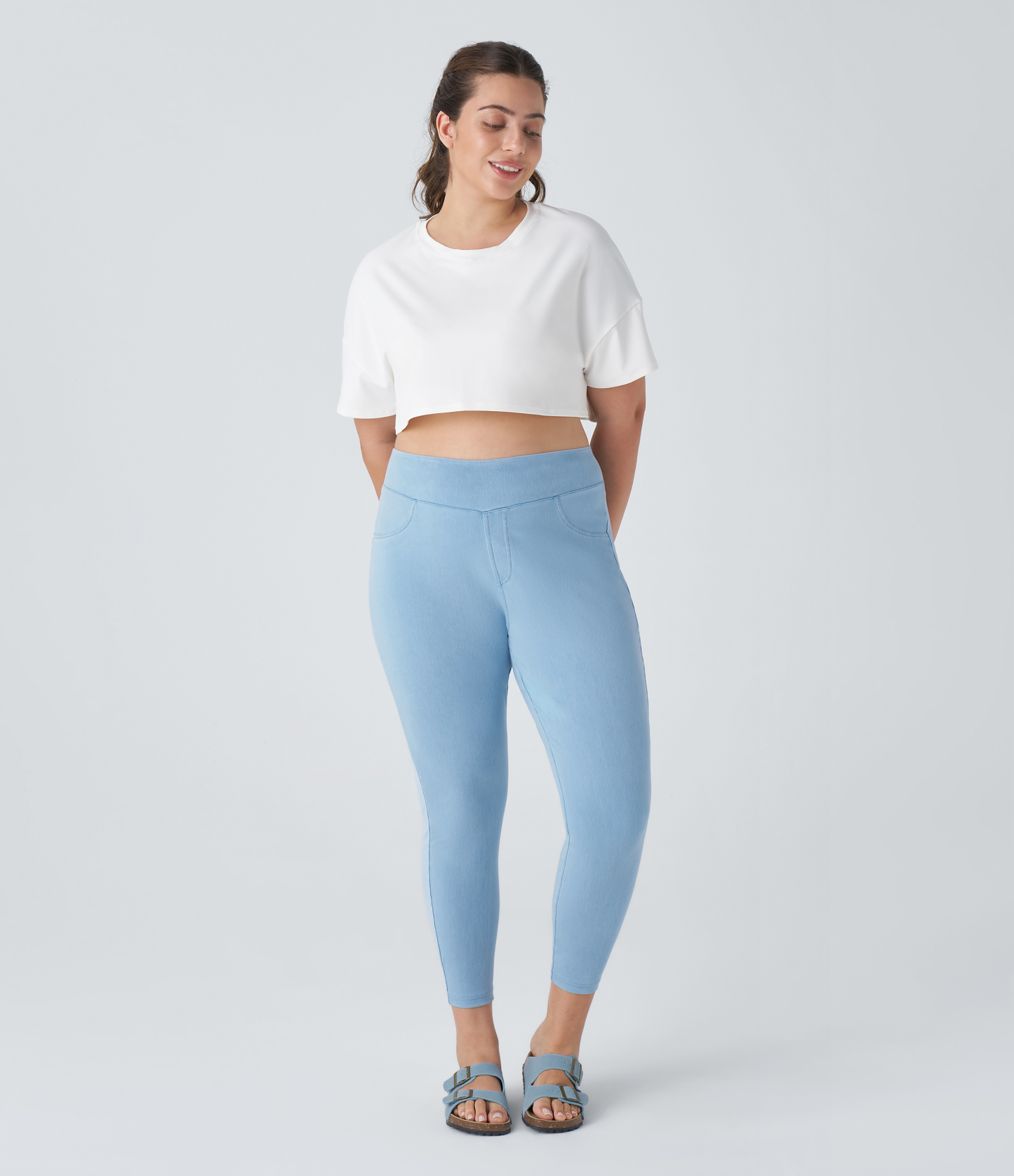 High Waisted Pocket Denim Plus Size Casual Leggings