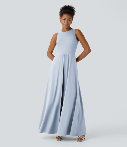 Zipper Sleeveless Pocket Contrast Quick Dry Jumpsuit