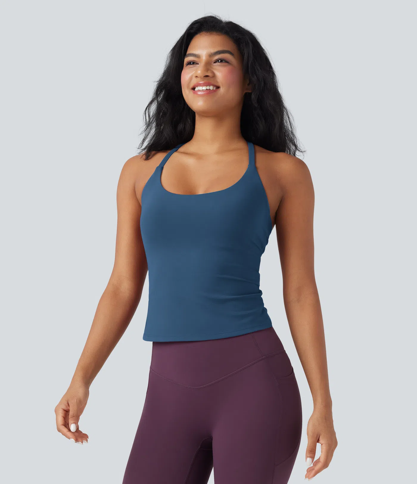 Round Neck Cross Backless Cross Hem Yoga Camisole