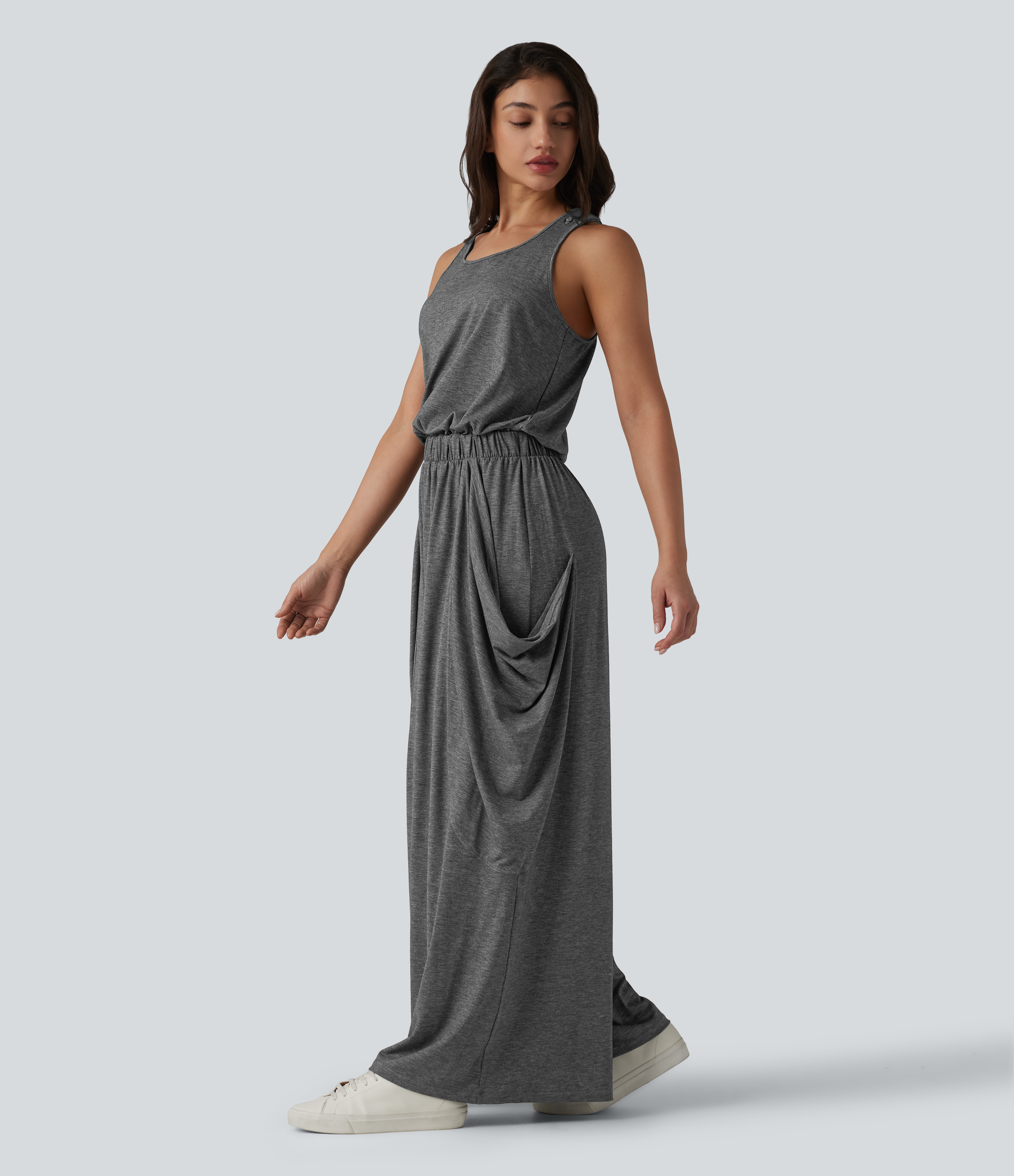 Sleeveless Cut Out Wide Leg Casual Jumpsuit with Pockets-Easy Peezy Edition