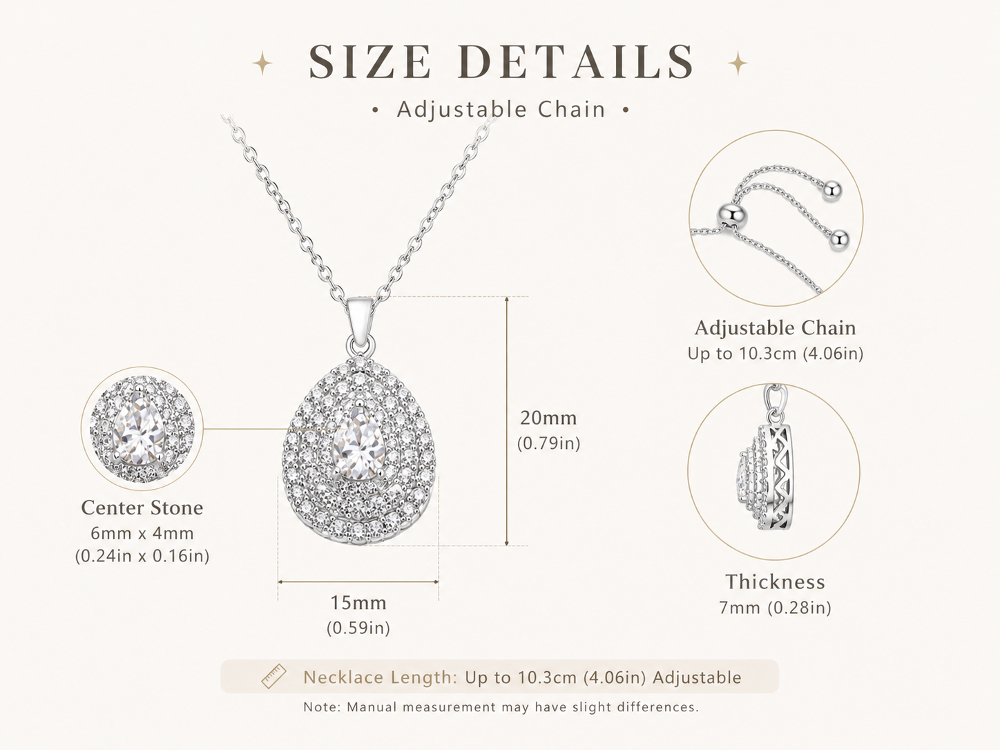 Elegant Teardrop Cubic Zirconia Pendant Necklace