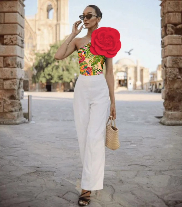 3D Flower Printed One Piece Swimsuit and Sarong Flaxmaker