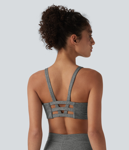 Heathered Low Support U Neck Cut Out Quick Dry  Yoga Sports Bra