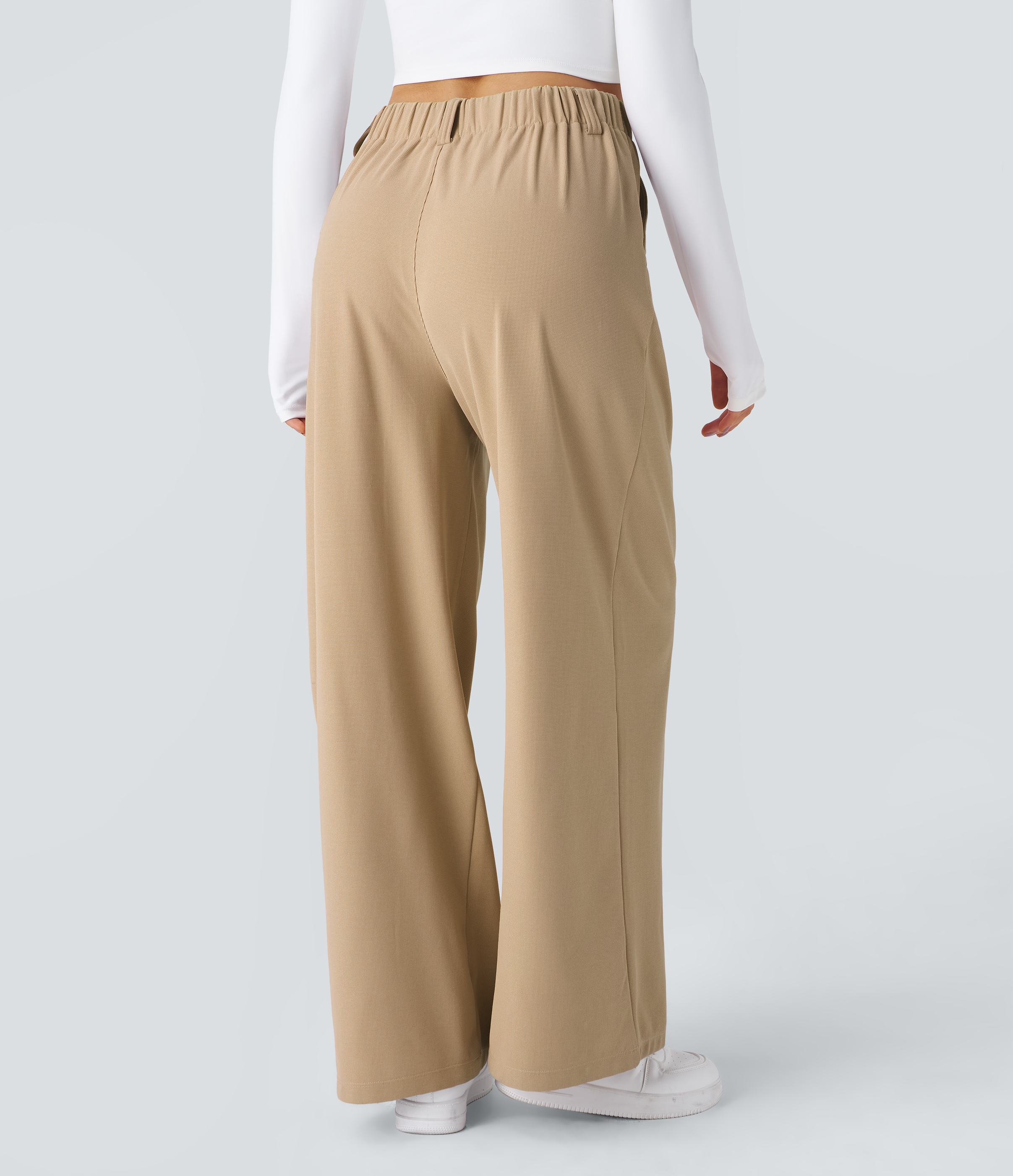 High Waisted Pocket Wide Leg Waffle Work Pants