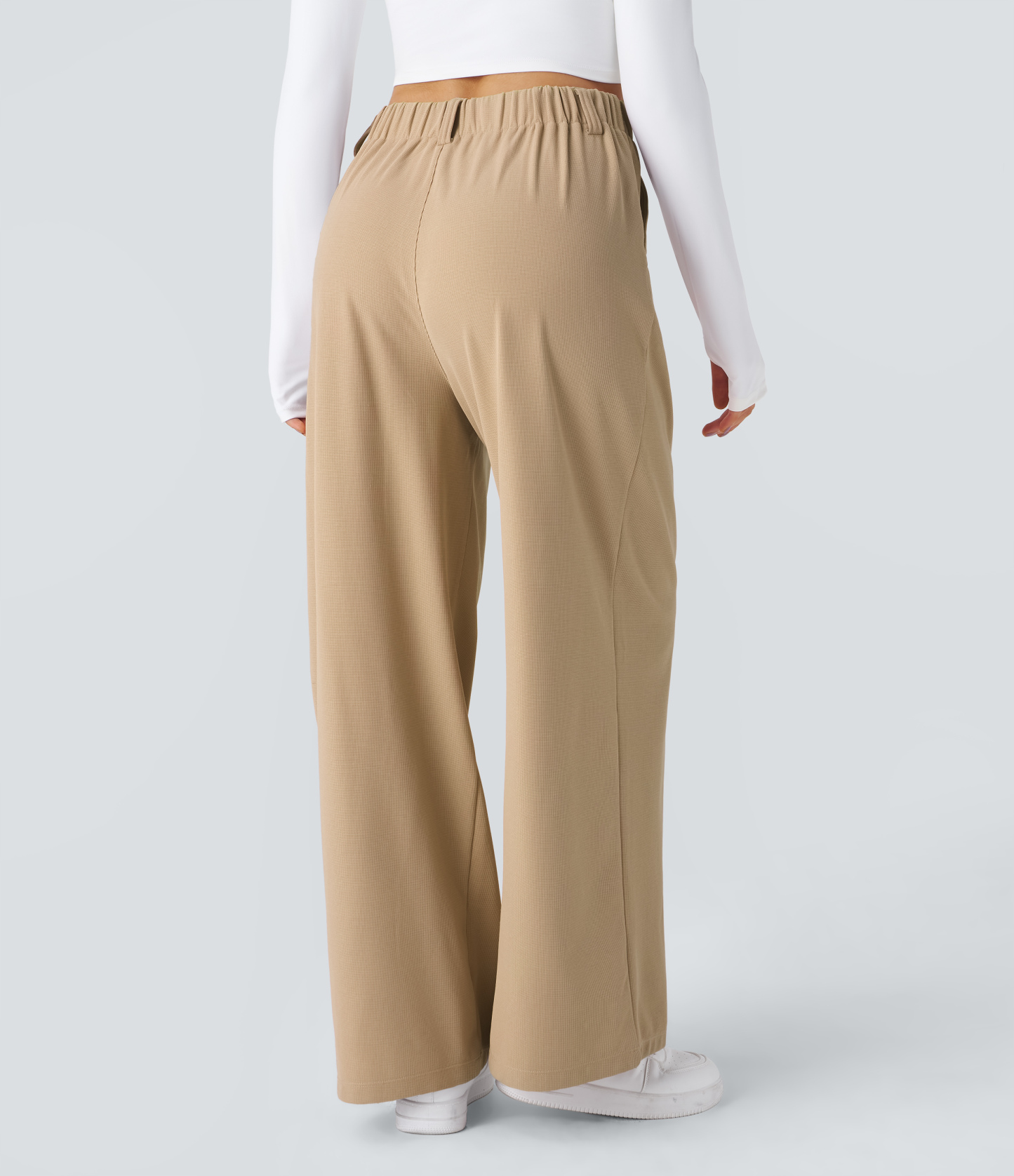 High Waisted Pocket Wide Leg Waffle Work Pants
