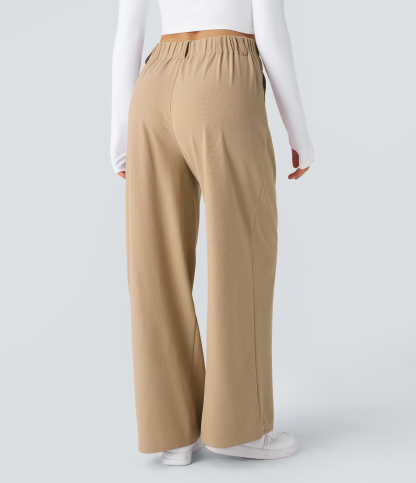 High Waisted Pocket Wide Leg Waffle Work Pants