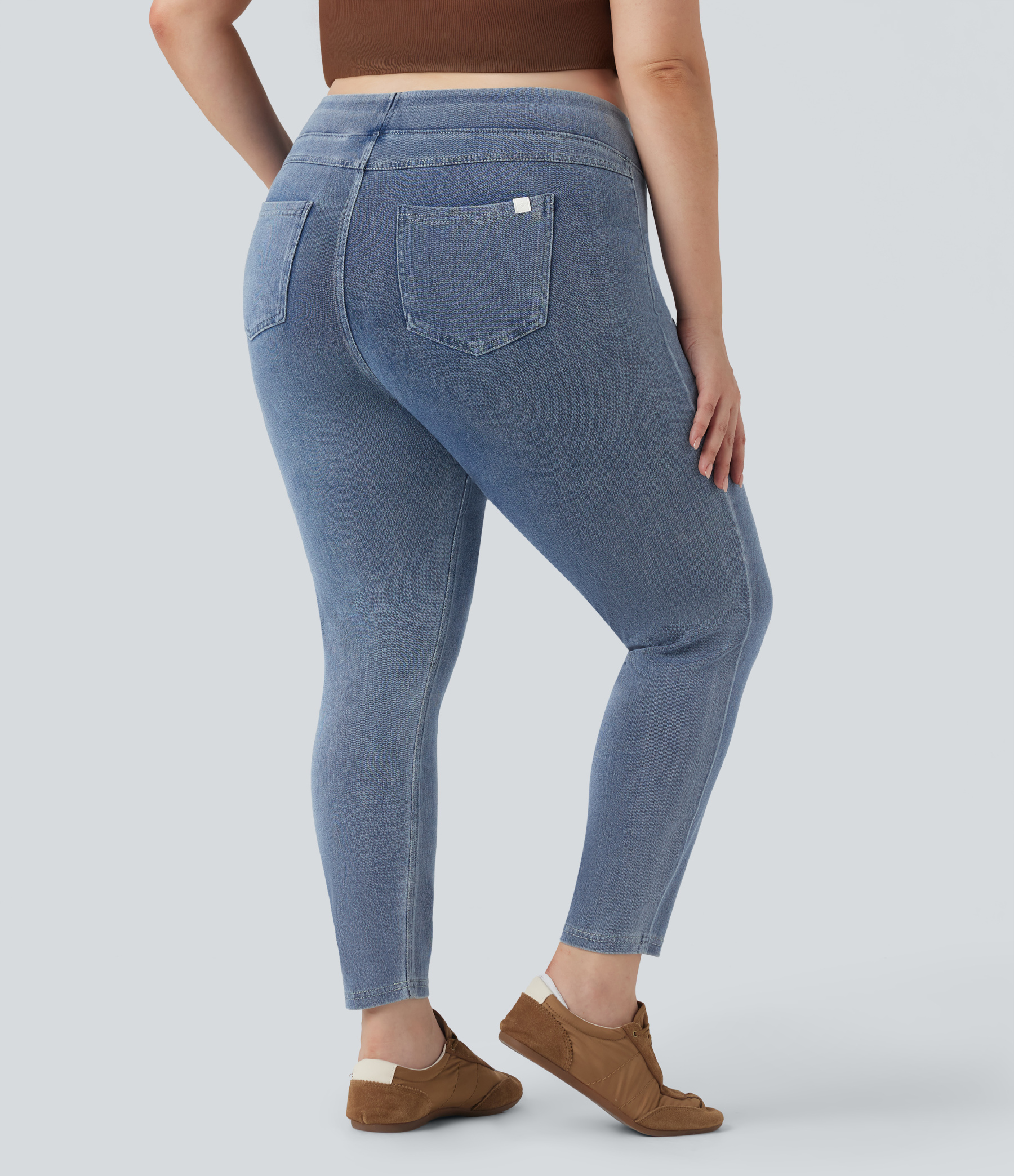 High Waisted Pocket Denim Plus Size Casual Leggings