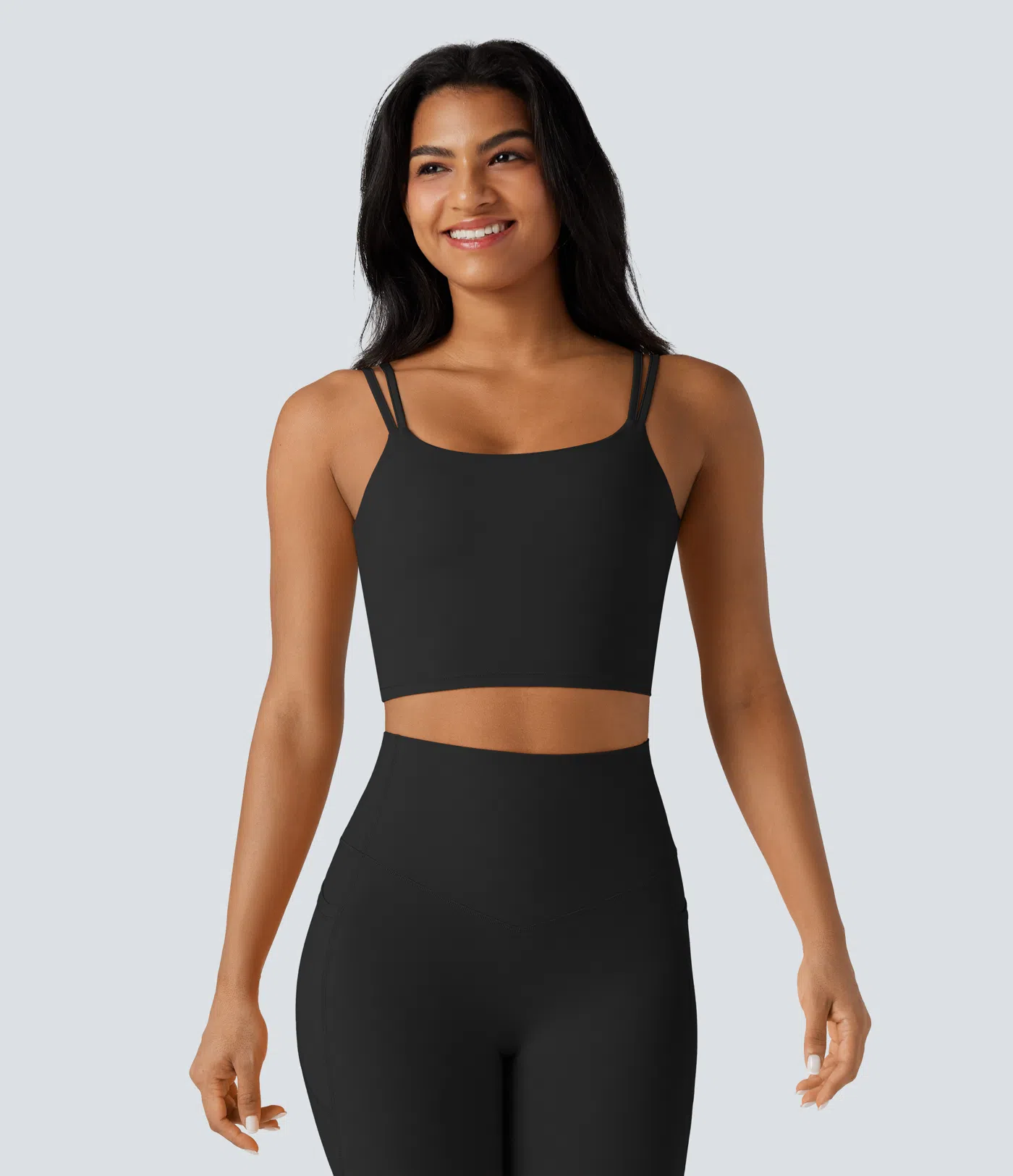 Double-shoulder-strapped, Knot-front, Backless Cropped Yoga Tank Top
