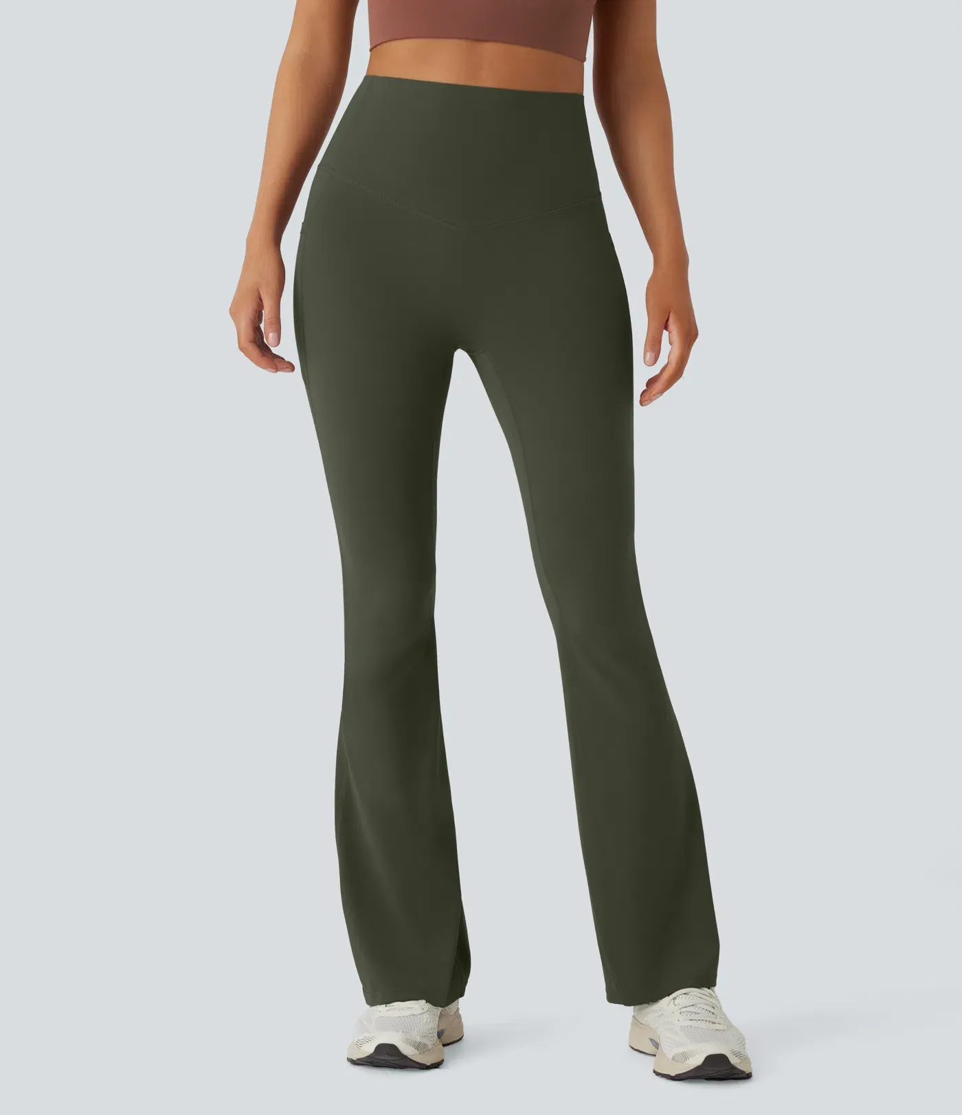 High Waisted Tummy Control Pocket Shaping Yoga Bootcut Leggings
