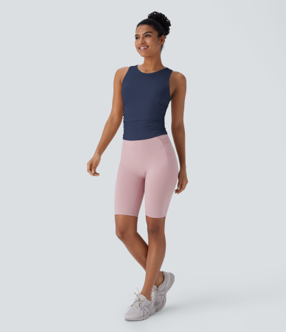 Round Neck Racerback Ruched Yoga Tank Top