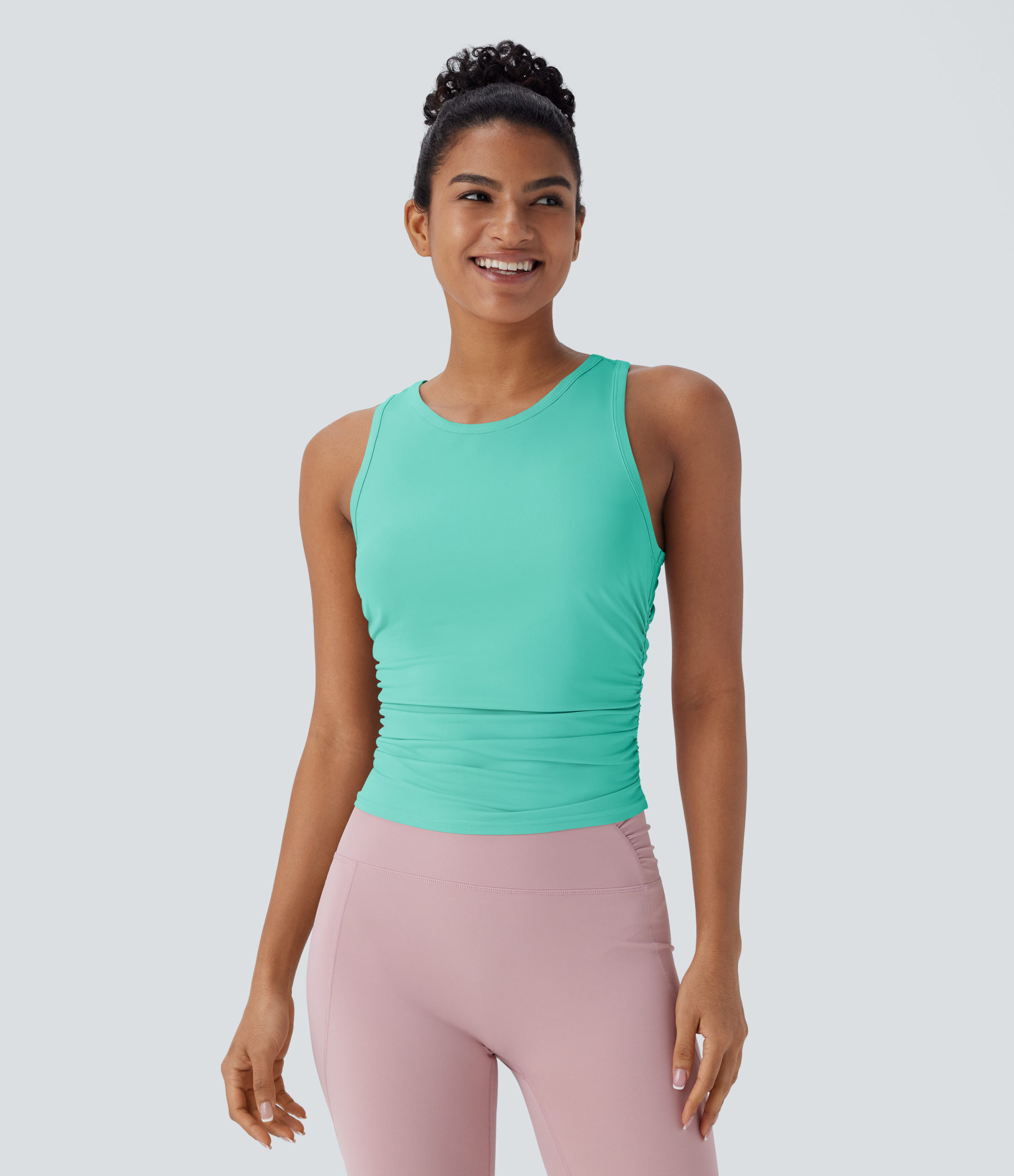 Round Neck Racerback Ruched Yoga Tank Top