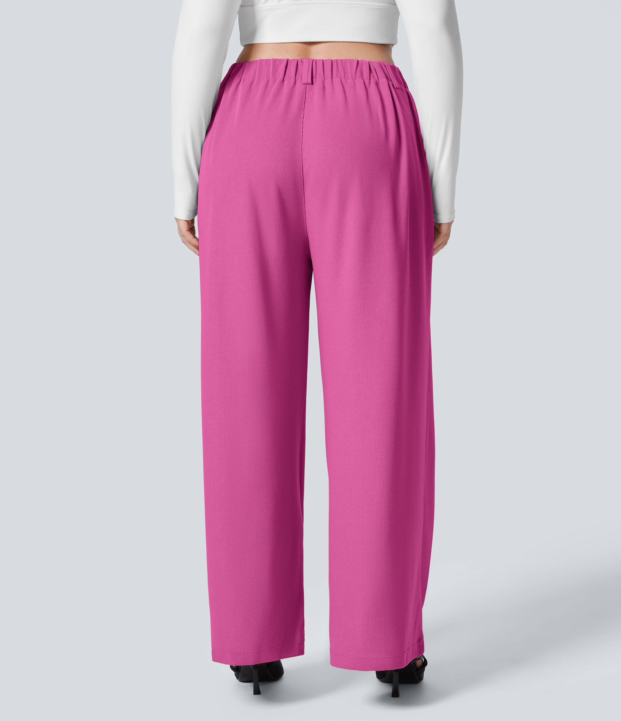 High Waisted Pocket Wide Leg Waffle Work Plus Size Pants