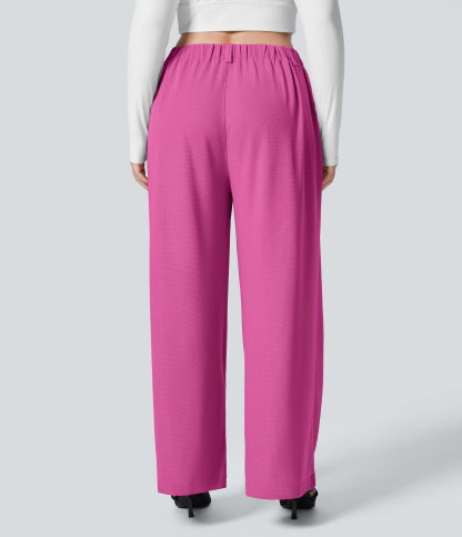 High Waisted Pocket Wide Leg Waffle Work Plus Size Pants
