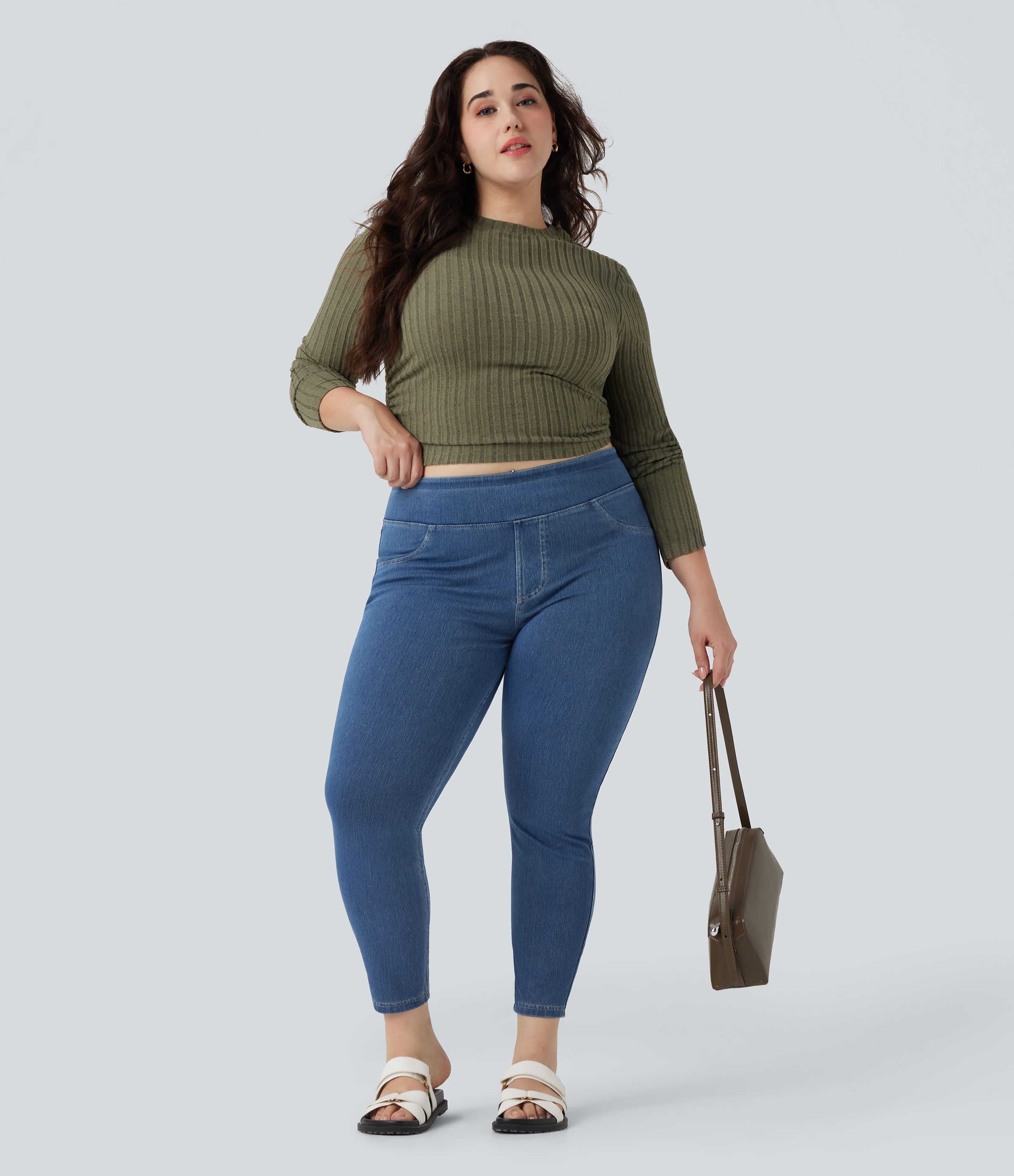 High Waisted Pocket Denim Plus Size Casual Leggings