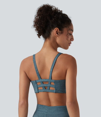 Heathered Low Support U Neck Cut Out Quick Dry  Yoga Sports Bra