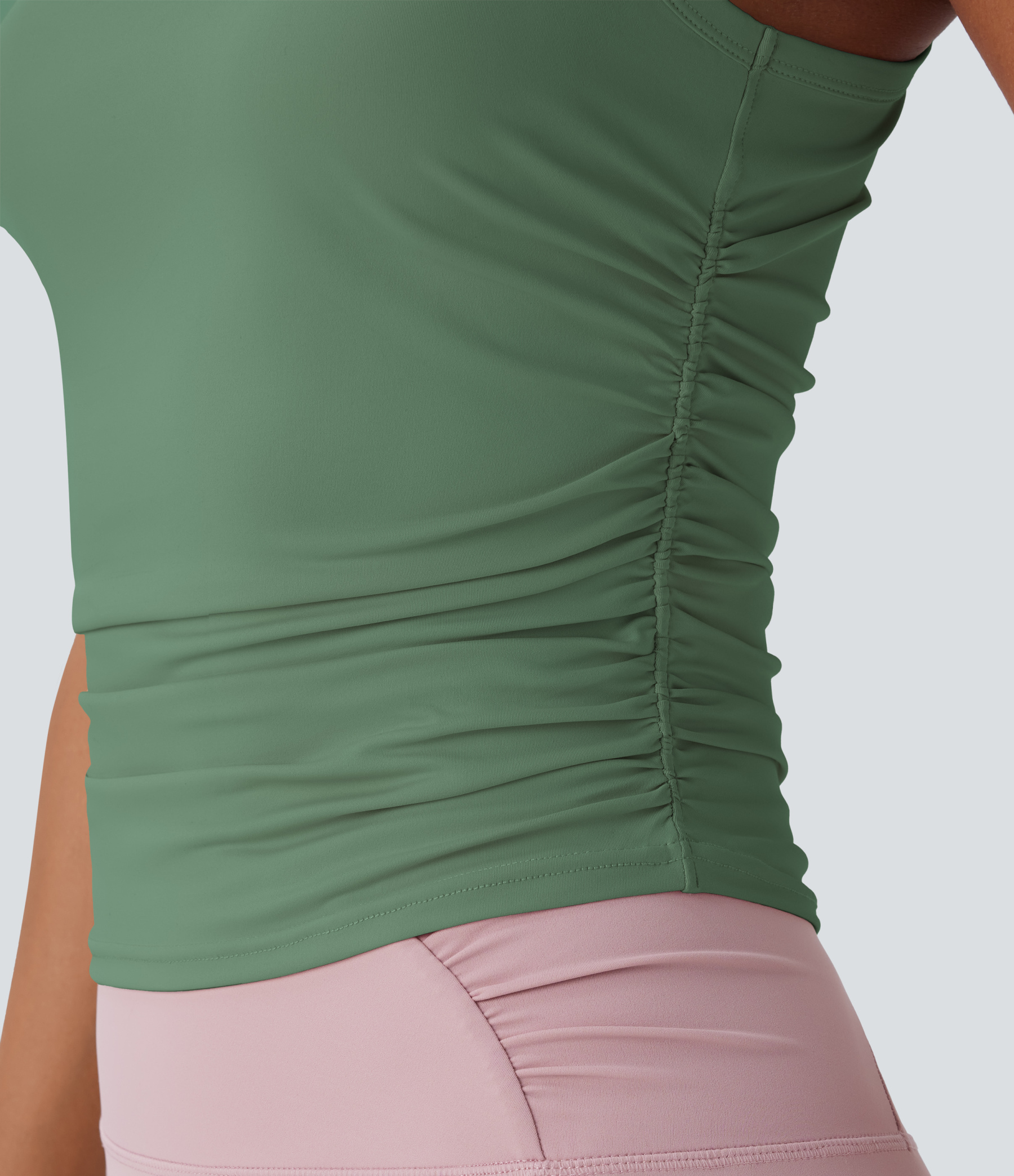 Round Neck Racerback Ruched Yoga Tank Top