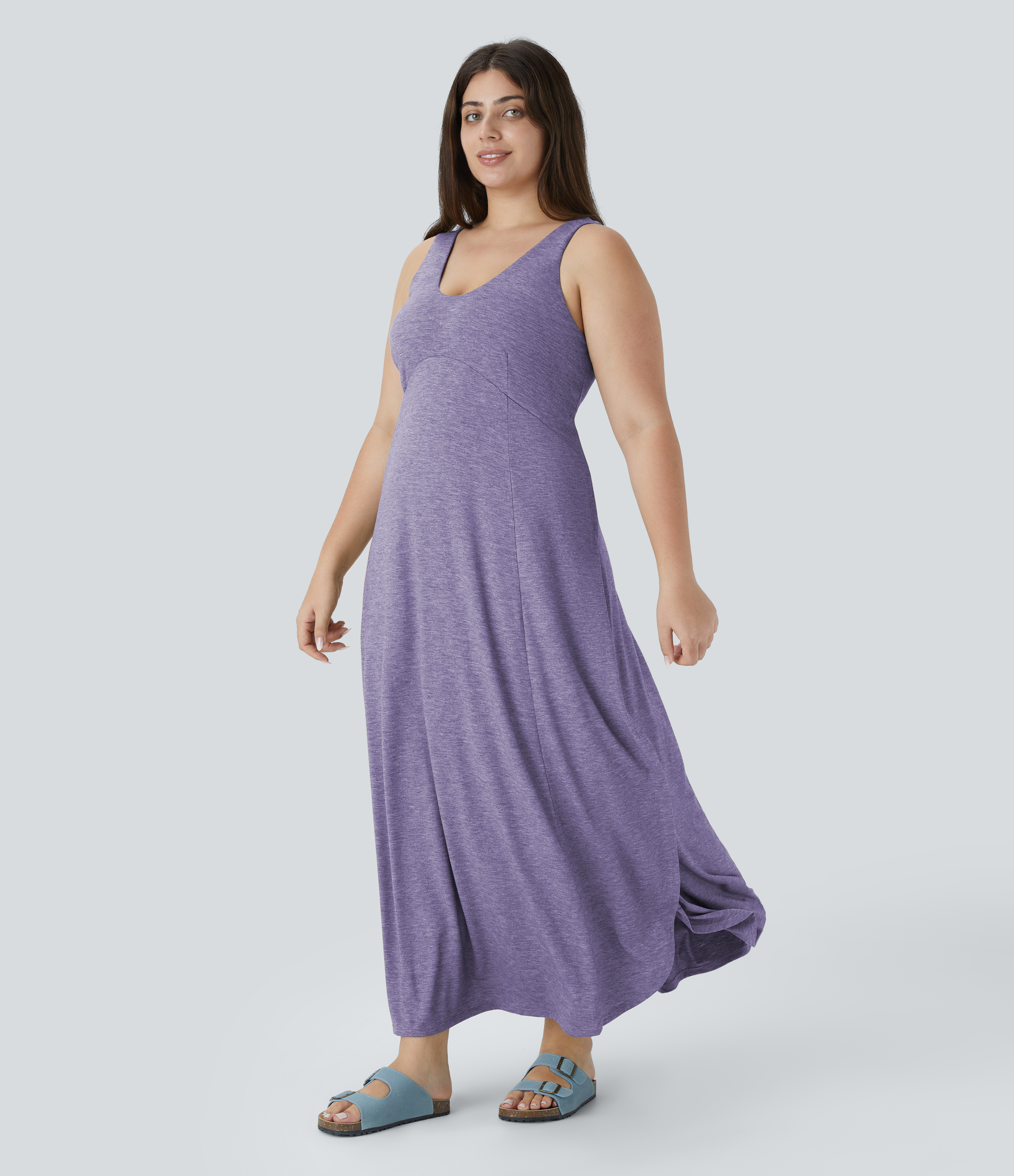 U Neck Flowy Maxi Casual Plus Size Tank Dress