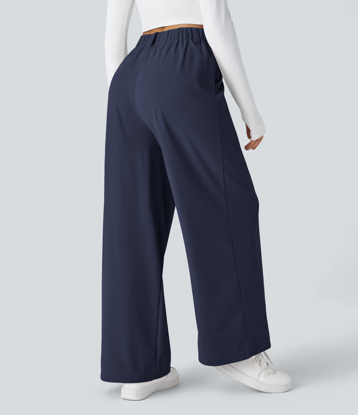 High Waisted Pocket Wide Leg Waffle Work Pants