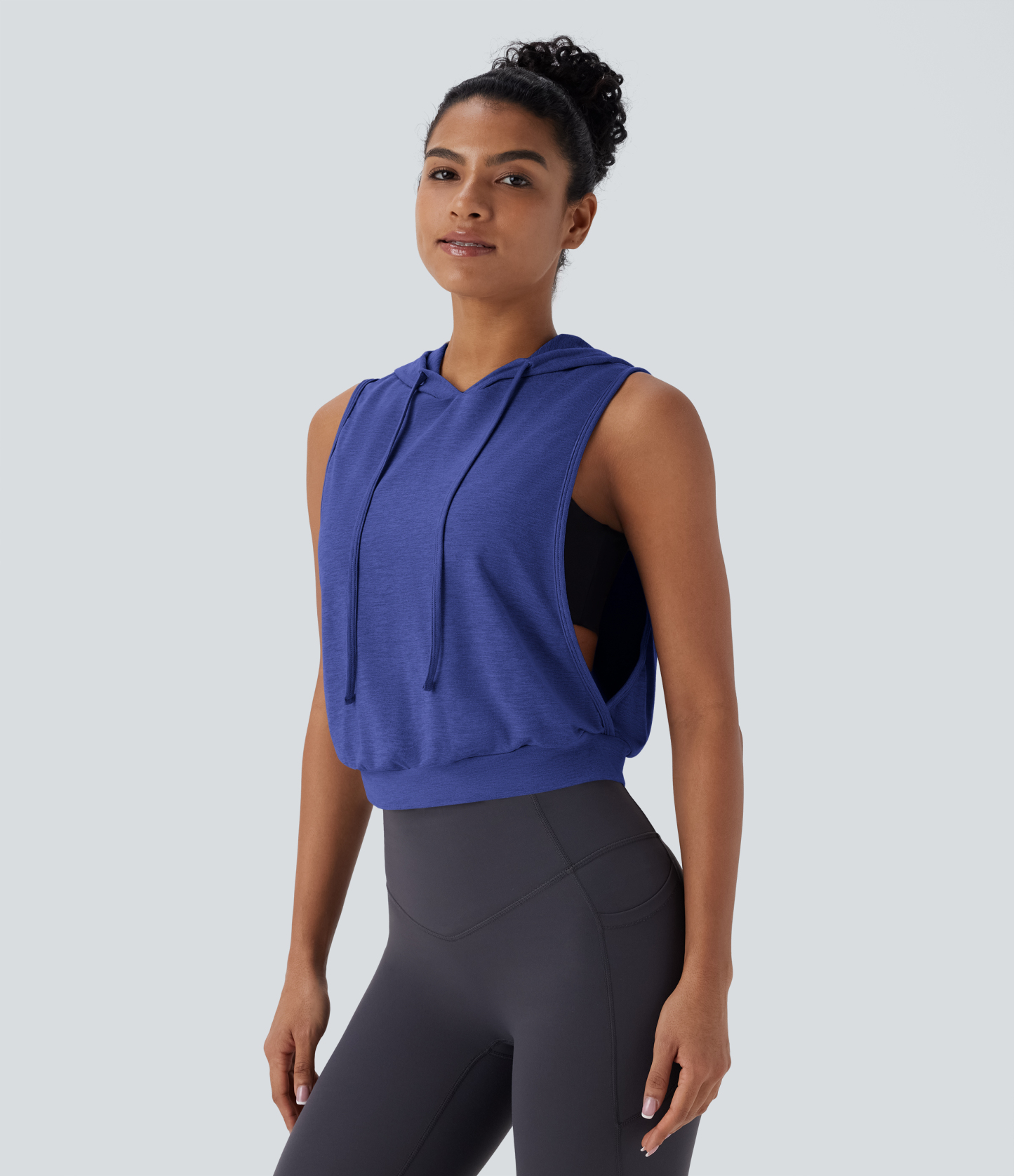 Hooded Drawstring Sleeveless Cropped Running Tank Top