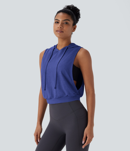 Hooded Drawstring Sleeveless Cropped Running Tank Top
