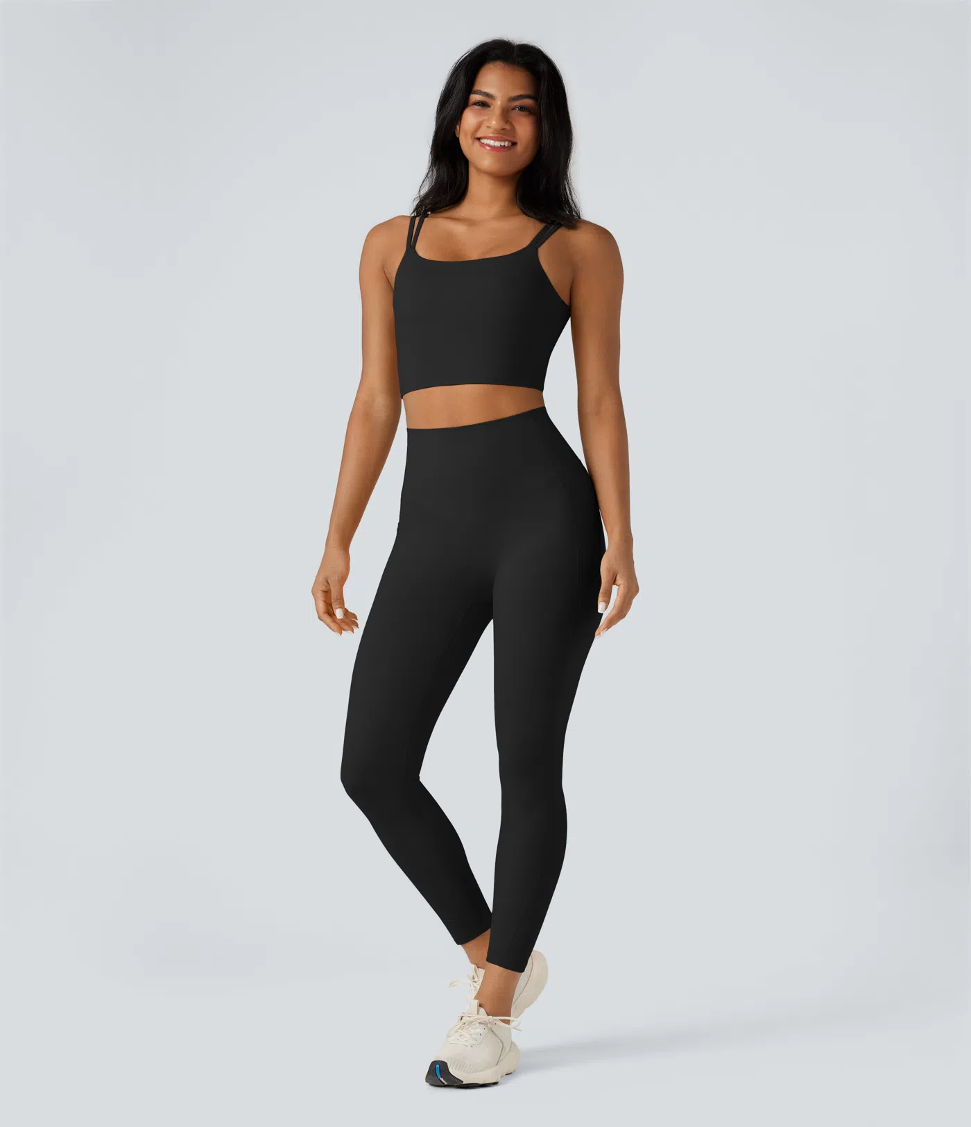 Double-shoulder-strapped, Knot-front, Backless Cropped Yoga Tank Top