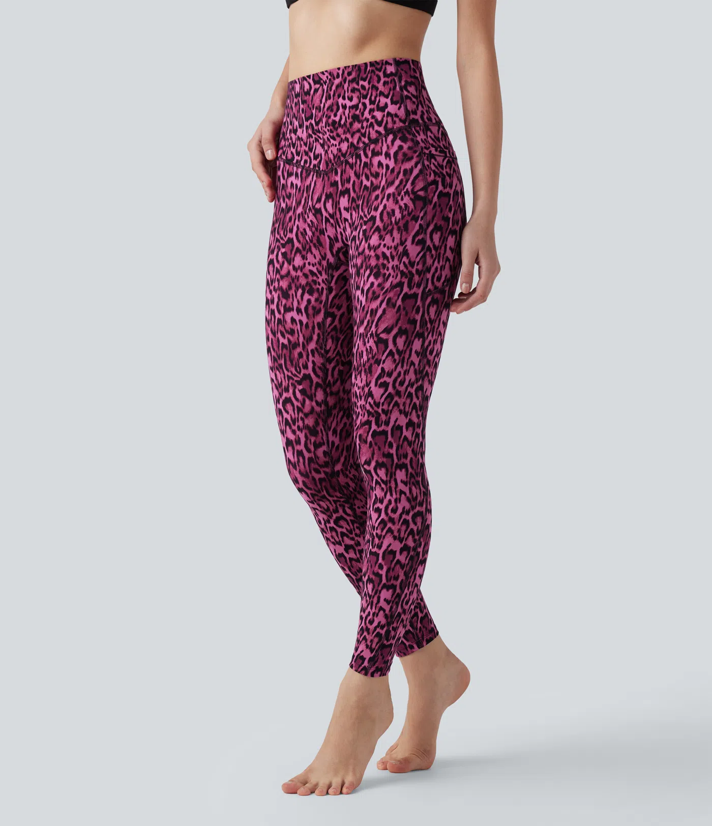 Leopard Print High Waisted Tummy Control Yoga Leggings with Pockets