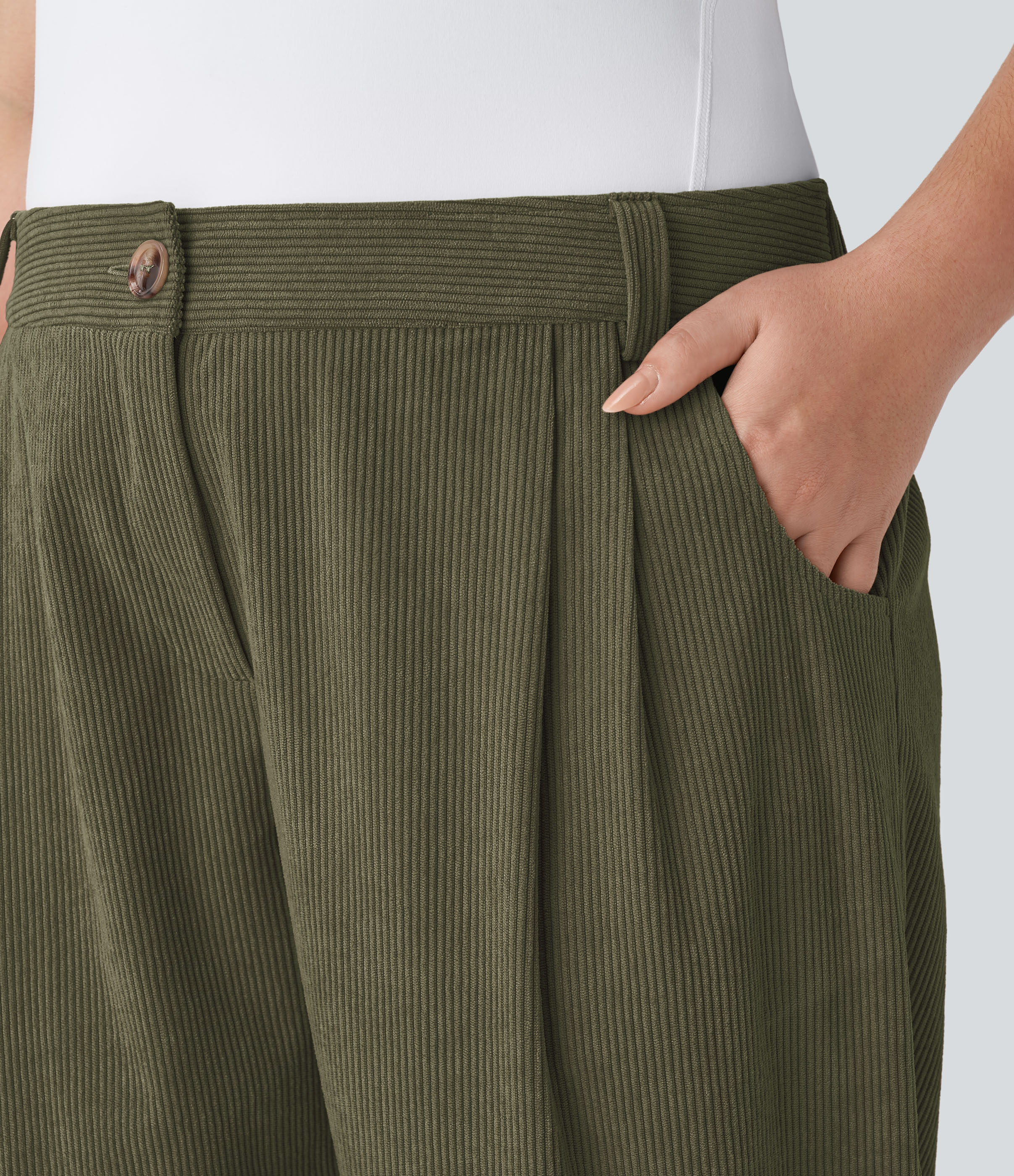 Mid Rise Zipper Pocket Plus Size Corduroy Casual Pants