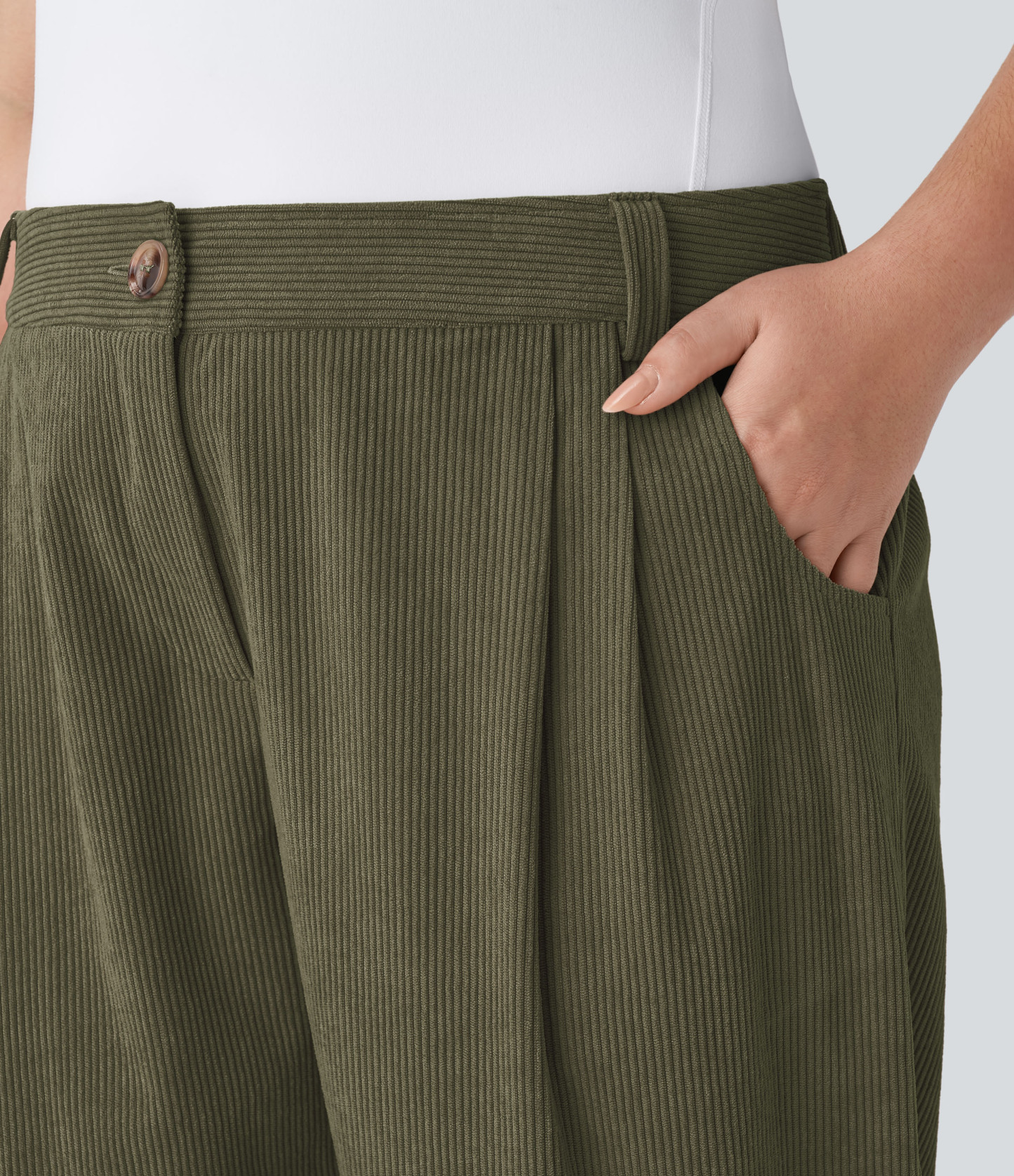 Mid Rise Zipper Pocket Plus Size Corduroy Casual Pants