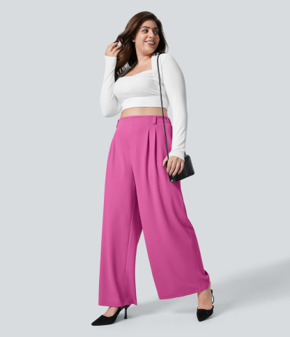 High Waisted Pocket Wide Leg Waffle Work Plus Size Pants