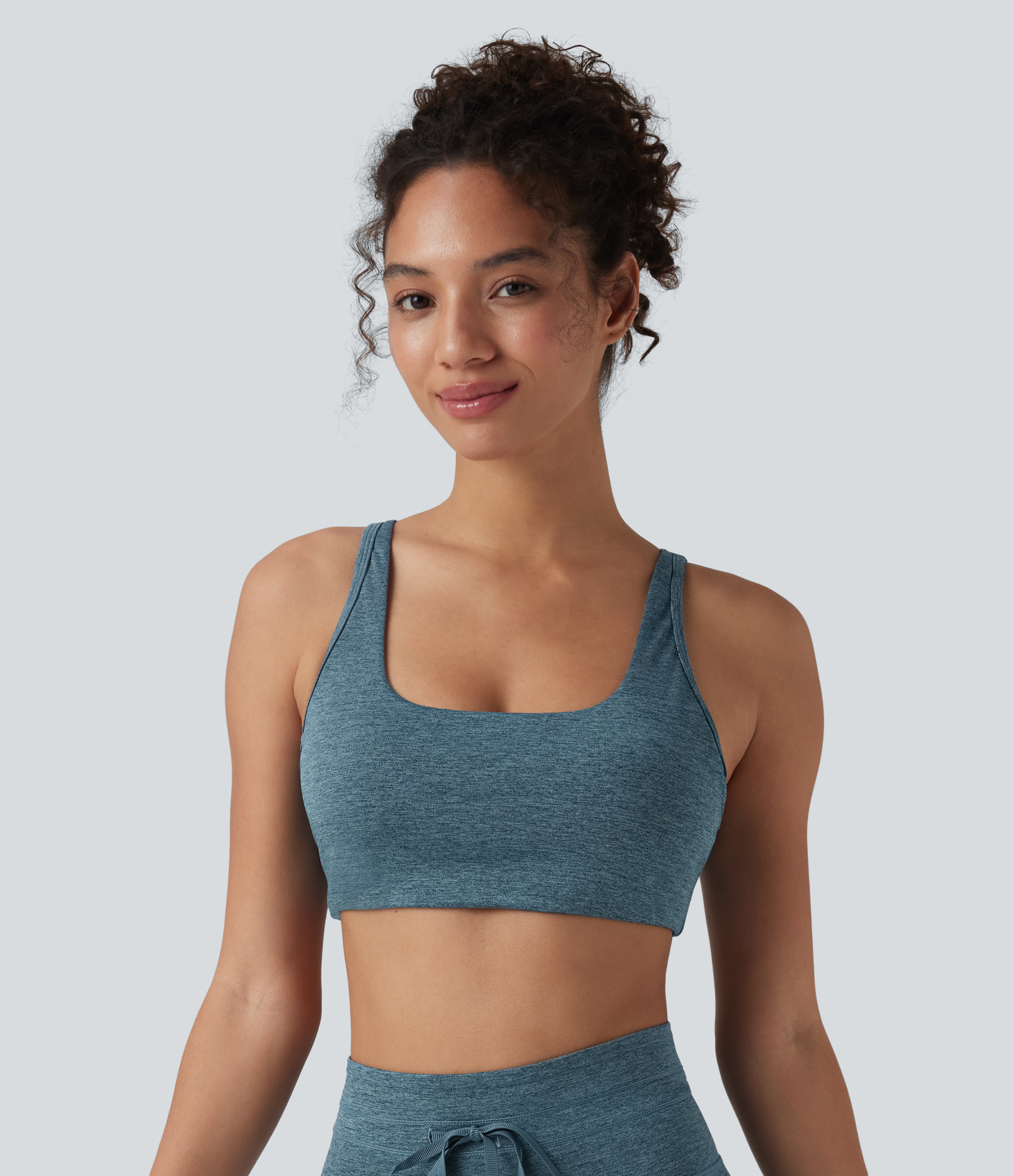 Heathered Low Support U Neck Cut Out Quick Dry  Yoga Sports Bra