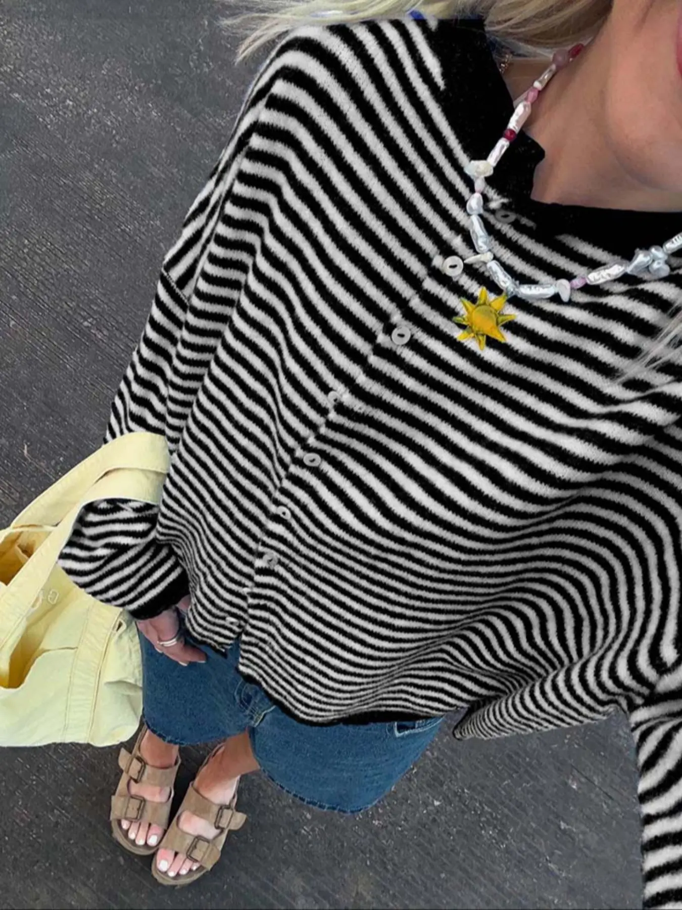 Women's Striped Knit Cardigan Sweater Casual Long Sleeve