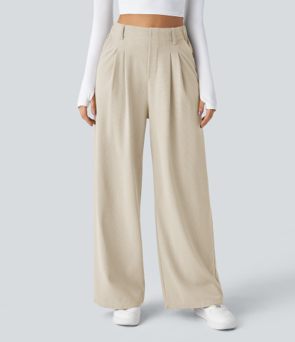 High Waisted Pocket Wide Leg Waffle Work Pants