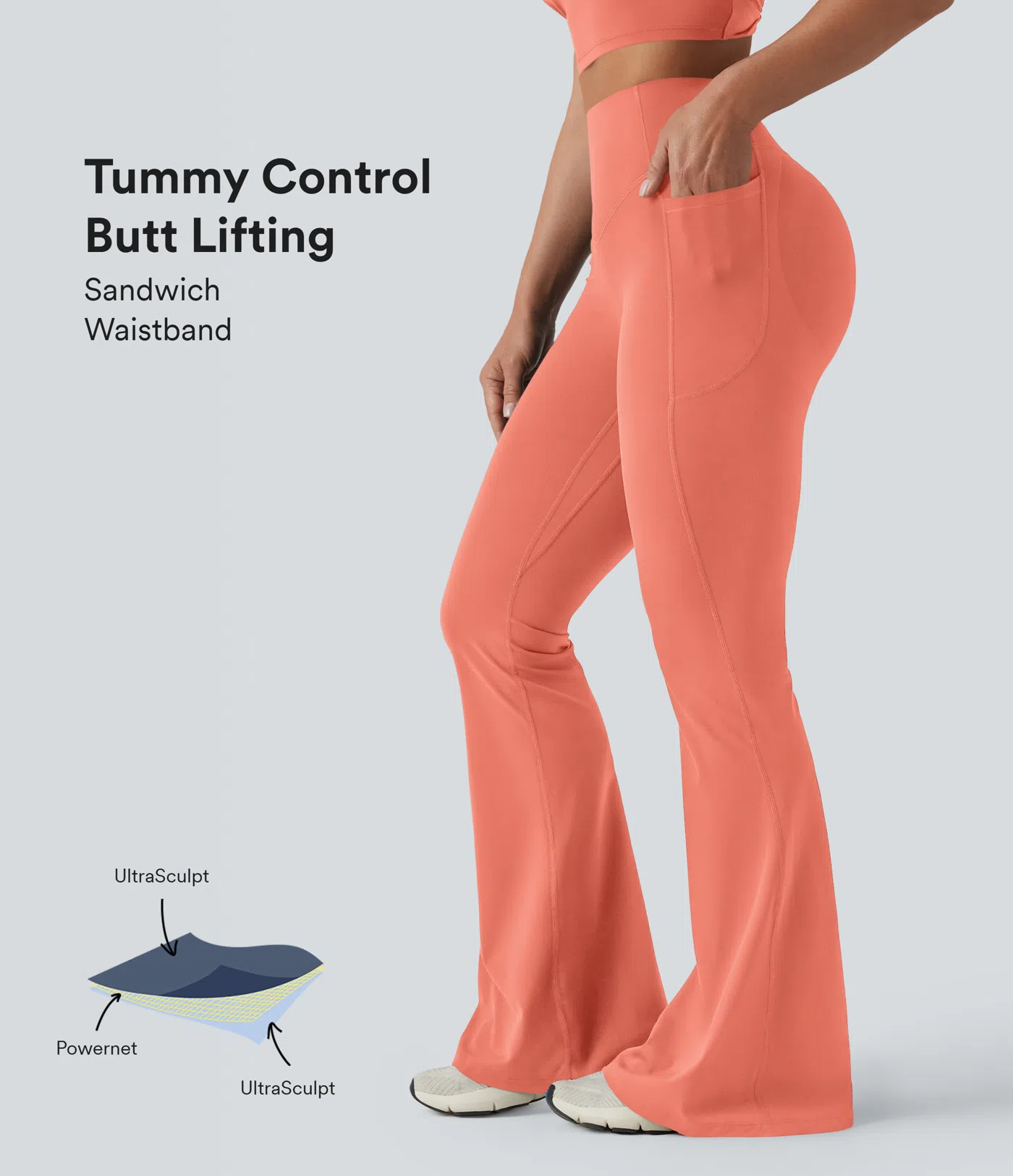 UltraSculpt™ High Waisted Scrunch Butt Lifting Tummy Control Shaping Yoga Flare Leggings with Pockets