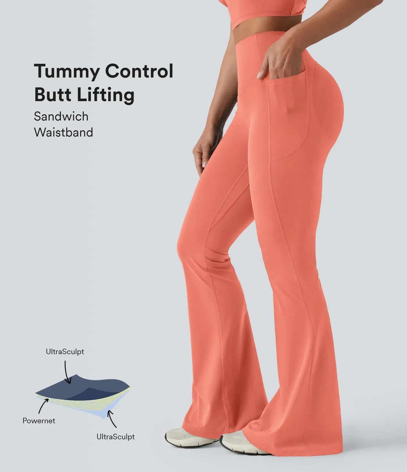 UltraSculpt™ High Waisted Scrunch Butt Lifting Tummy Control Shaping Yoga Flare Leggings with Pockets