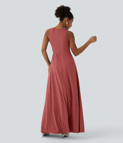 Zipper Sleeveless Pocket Contrast Quick Dry Jumpsuit