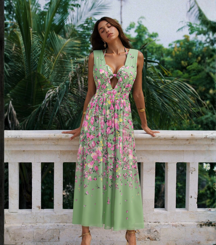 Floral Bikini & Plunging Ruched Swim Set