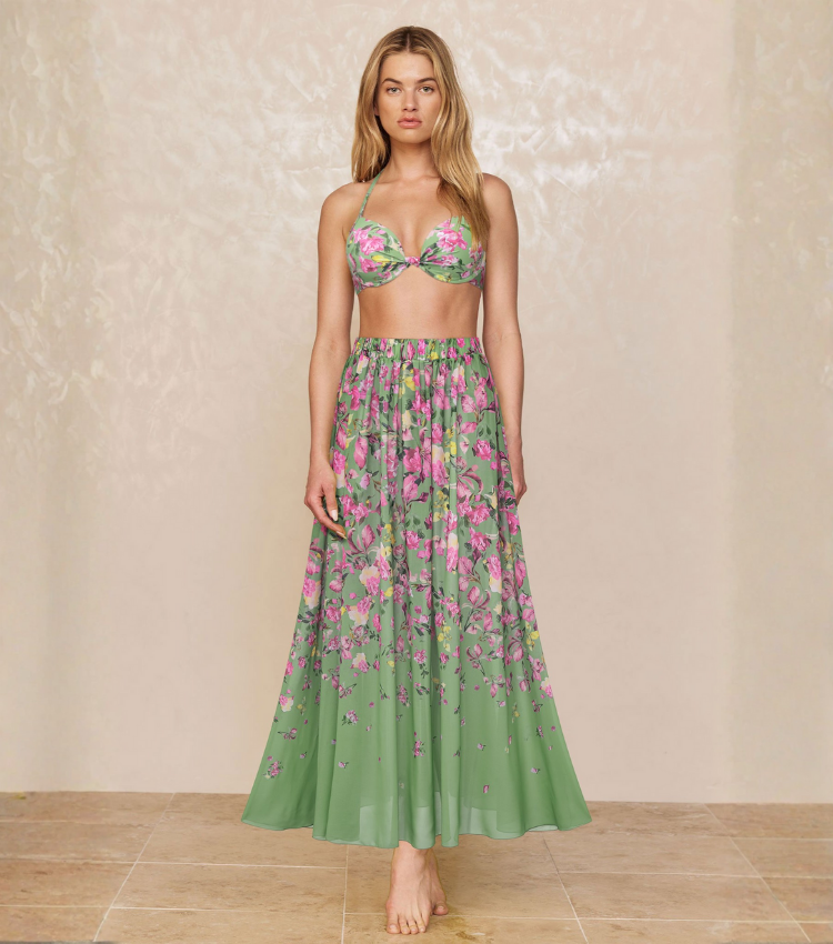 Floral Bikini & Plunging Ruched Swim Set