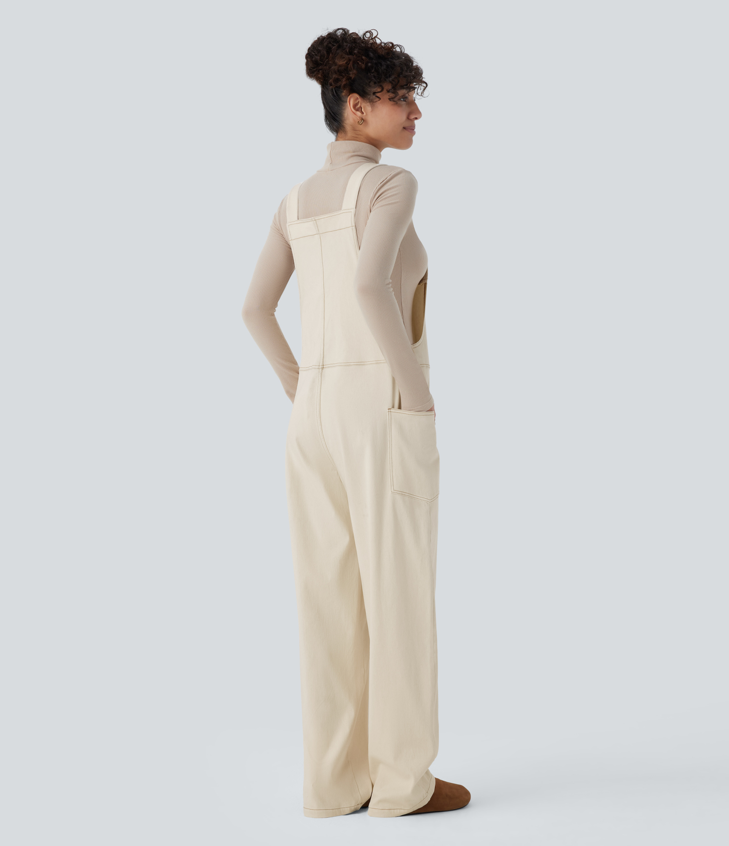 V Neck Pocket Washed Denim Casual Overalls