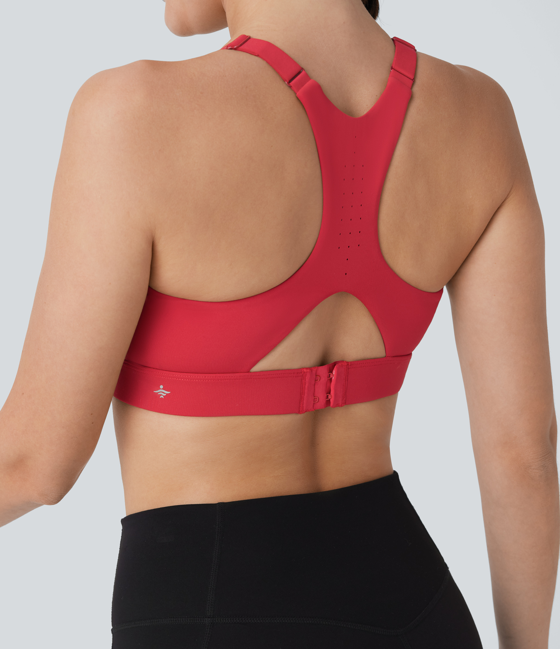 Medium Support Molded Cups Perforated Adjustable Hook Quick Dry Training Sports Bra  D-F Cups