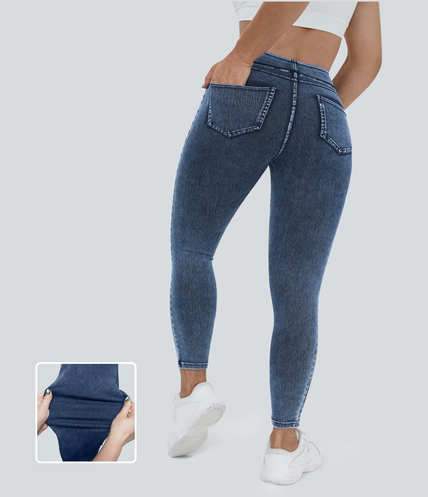High Waisted Pocket Denim Plus Size Casual Leggings
