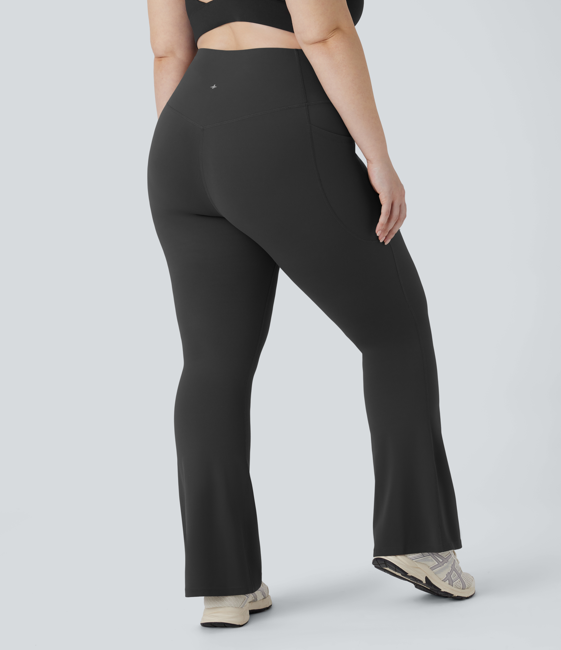 High Waisted Tummy Control Pocket Shaping Yoga Bootcut Plus Size Leggings