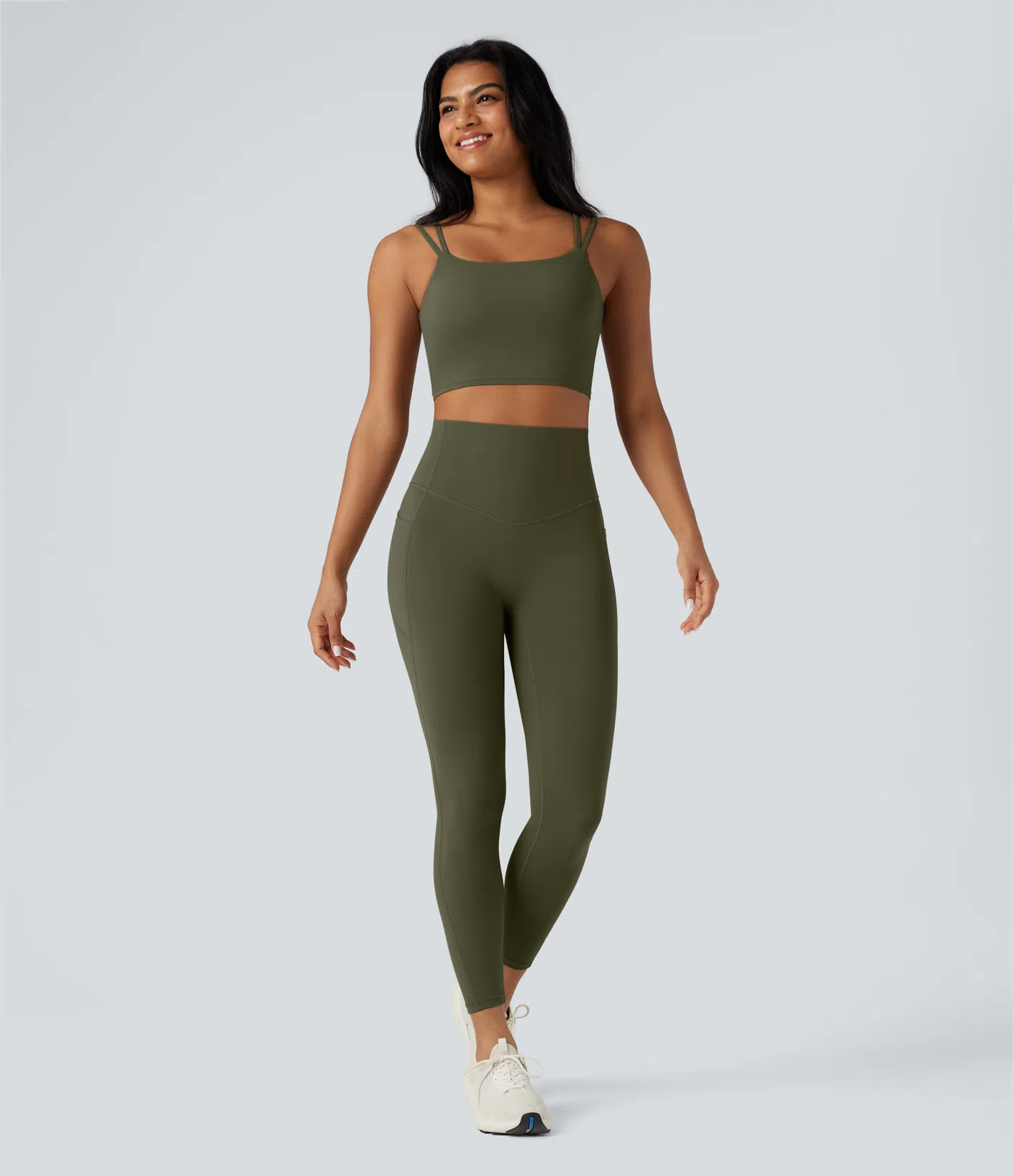 Double-shoulder-strapped, Knot-front, Backless Cropped Yoga Tank Top