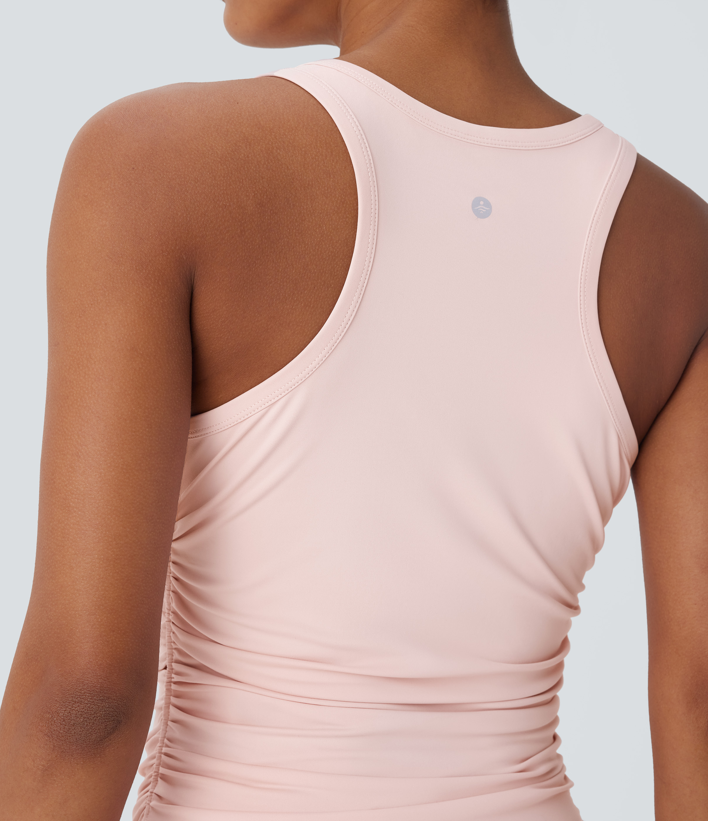 Round Neck Racerback Ruched Yoga Tank Top
