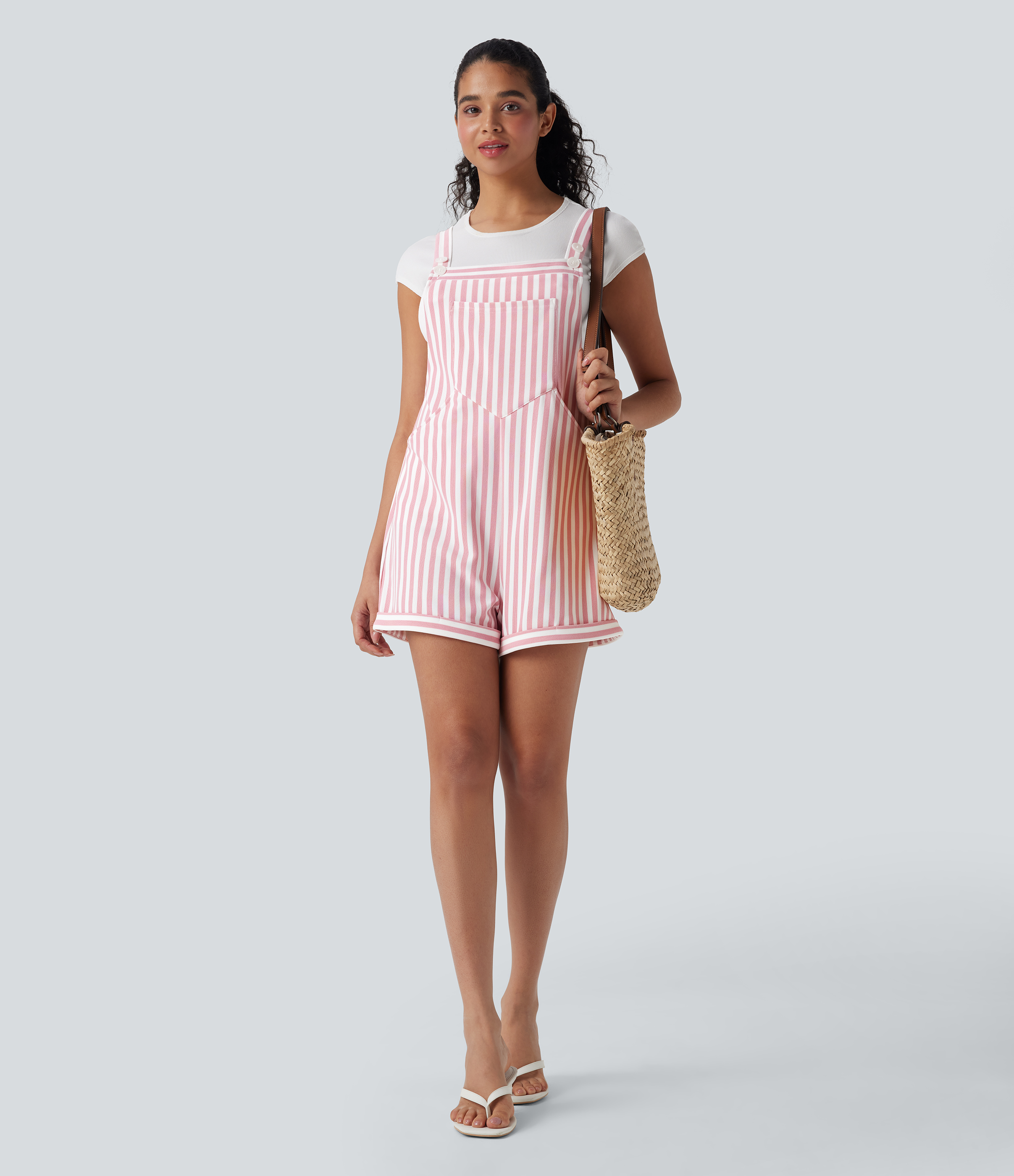 Pockets Stripe Waffle Overalls