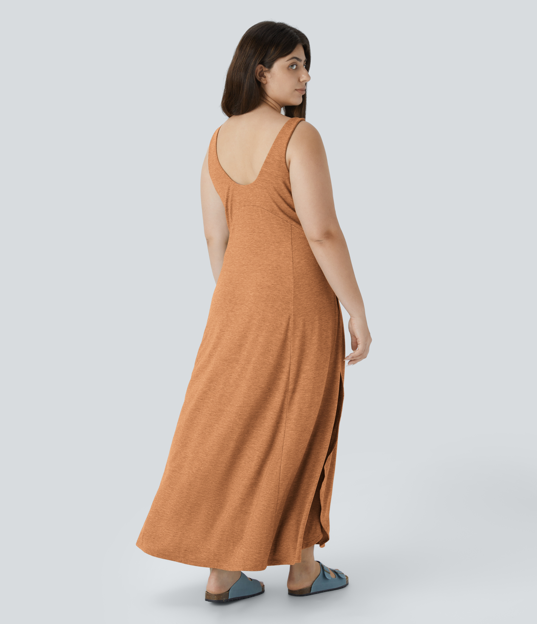 U Neck Flowy Maxi Casual Plus Size Tank Dress